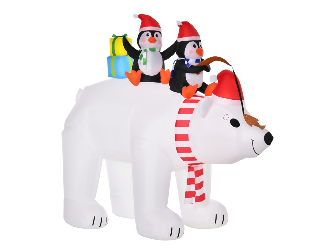 Urso Polar Inflável De Natal Com Luzes De Led Decoração Com 2 Pinguins 206 Cm