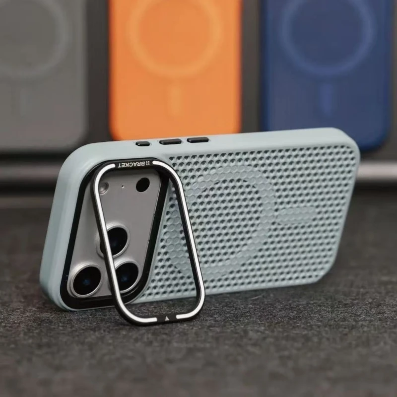 Capa Protetora Com Suporte Para Câmera, Dissipação De Calor E Carregamento Sem Fio (azul Claro Para Iphone 17).