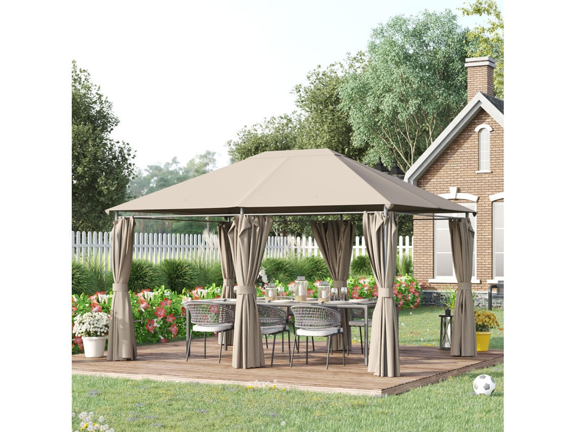 Gazebo Externo 3x4m Com Toldos Laterais Removíveis, Estrutura De Aço E Cobertura Em Poliéster Bege