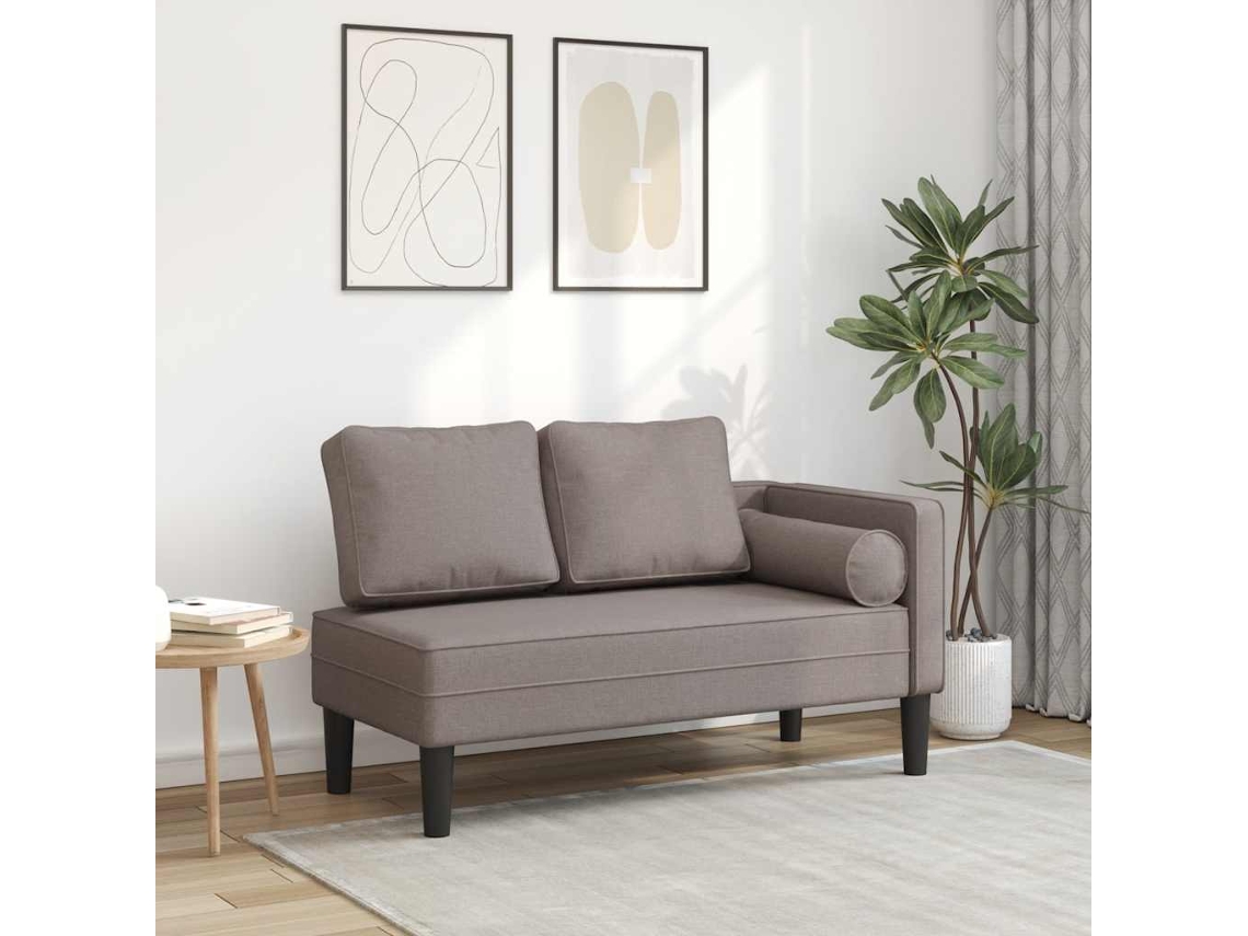 Vidaxl Chaise Lounge Com Almofadões Tecido Cinzento-acastanhado