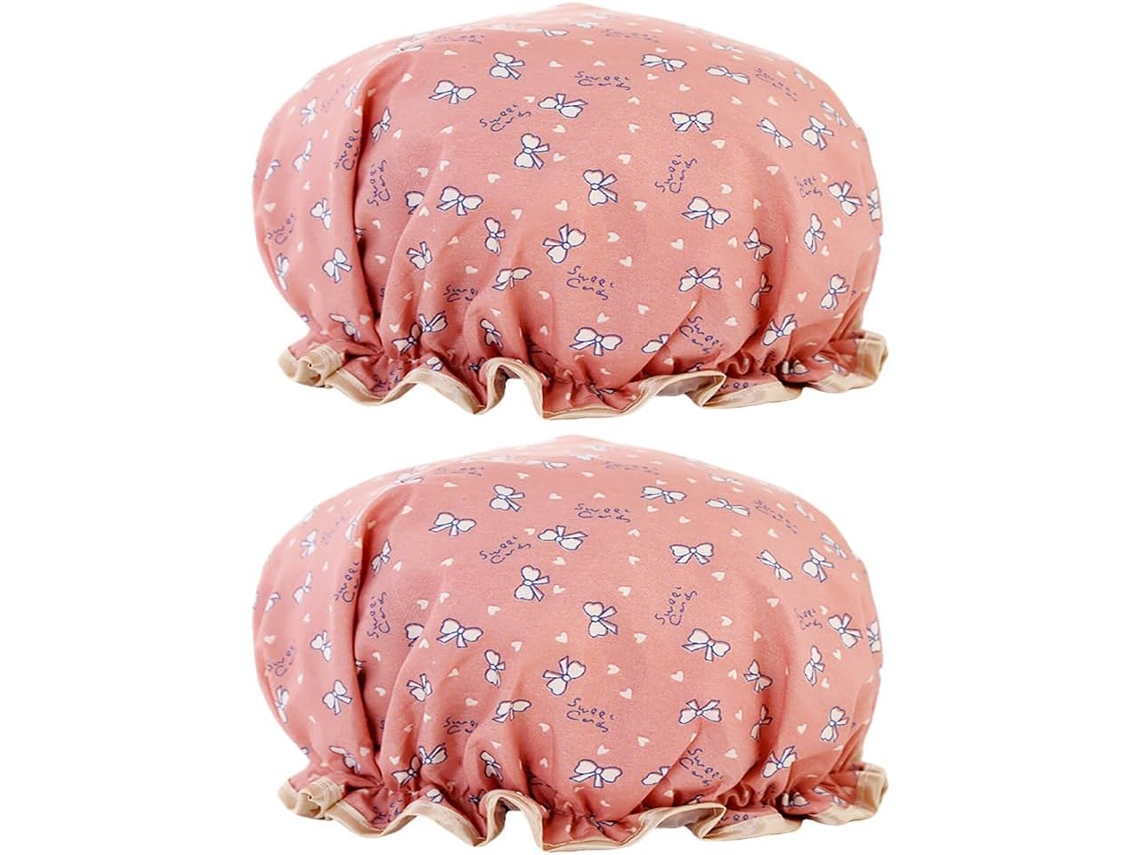 Conjunto De 2 Toucas Banho Para Meninas – Estampa Floral Fofa, À Prova D Água E Ajustável, Com Elástico Macio Para