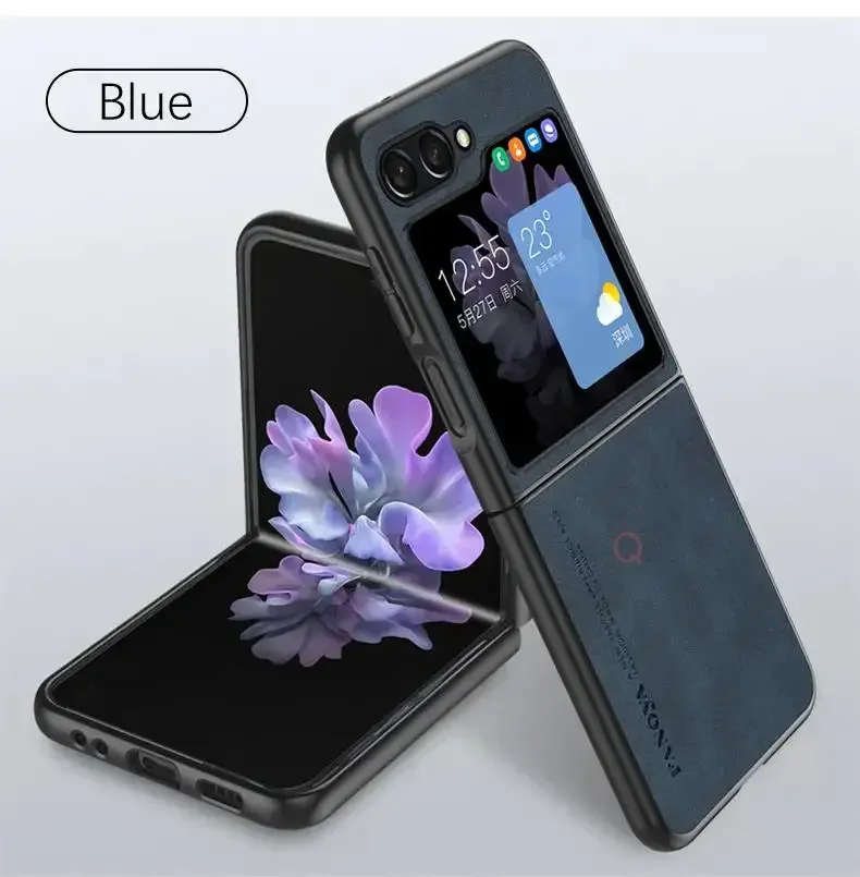 (azul Escuro, Galaxy Z Flip7) Retro Pele De Carneiro Toque Couro Caso De Telefone Para Samsung Com Proteção Anti-choque
