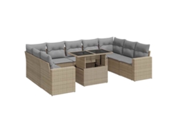 Conjunto de 10 Sofás para Jardim com Almofadões Vime Pe Bege MAISON EXCLUSIVE