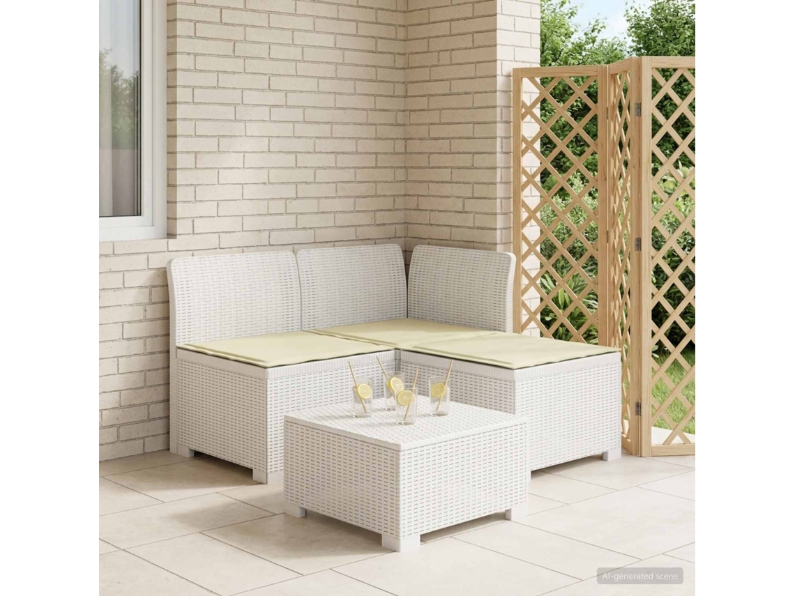 Vidaxl Sofá De Jardim 3 Lugares Com Almofadas Visual Rattan Pp Branco