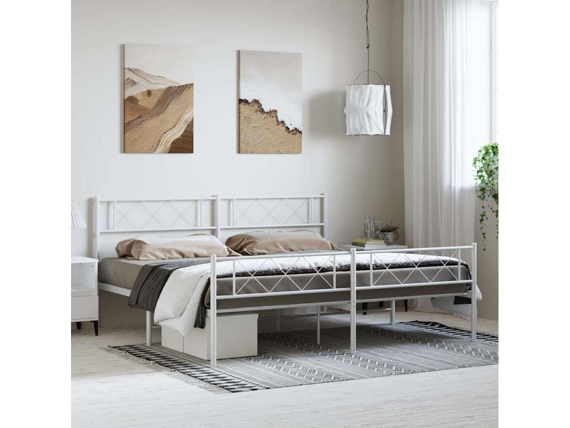 Estrutura De Cama Com Cabeceira E Pés 193x203 Cm Metal Branco