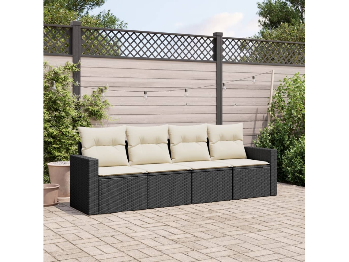 Vidaxl 4 Pcs Conjunto De Sofás Para Jardim C/ Almofadões Vime Pe Preto