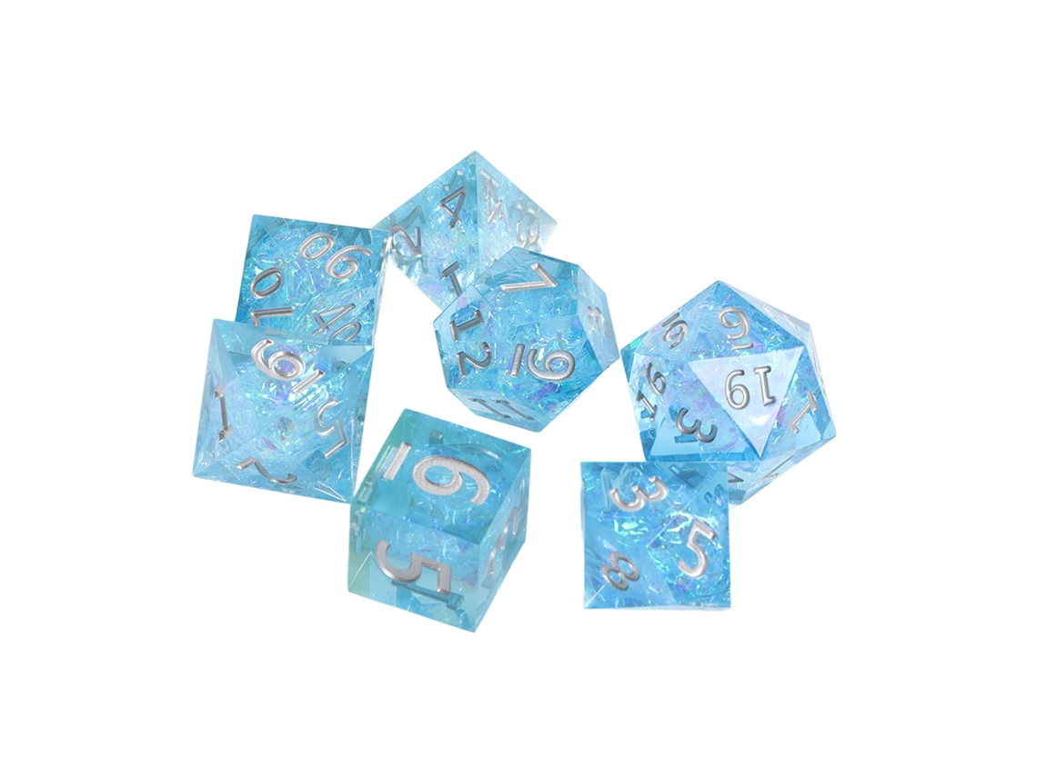 Ats set de 7 Dados Poliédricos de Resina Transparente Azul Claro com Números Pratsa para Jogos de Mesa e Rpg
