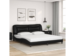 Cama com colchão Vidaxl Hvar 200x200 cm couro artificial preto e branco