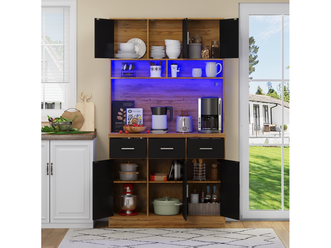 Buffet 100x40x180cm Com Led, Controle Remoto, Gavetas, Prateleiras Ajustáveis, Furos Para Cabos E Tomadas, Para Cozinha E Sala De Jantar Btforus