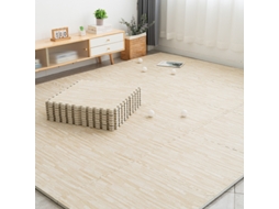Chrui Jump Mat - 12 Peças Para O Chão Com Encaixe E Borda, Estampa Madeira - Branco
