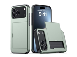 Capa Híbrida Para Iphone 17 Pro Com Compartimento Para Cartão, Verde Militar.
