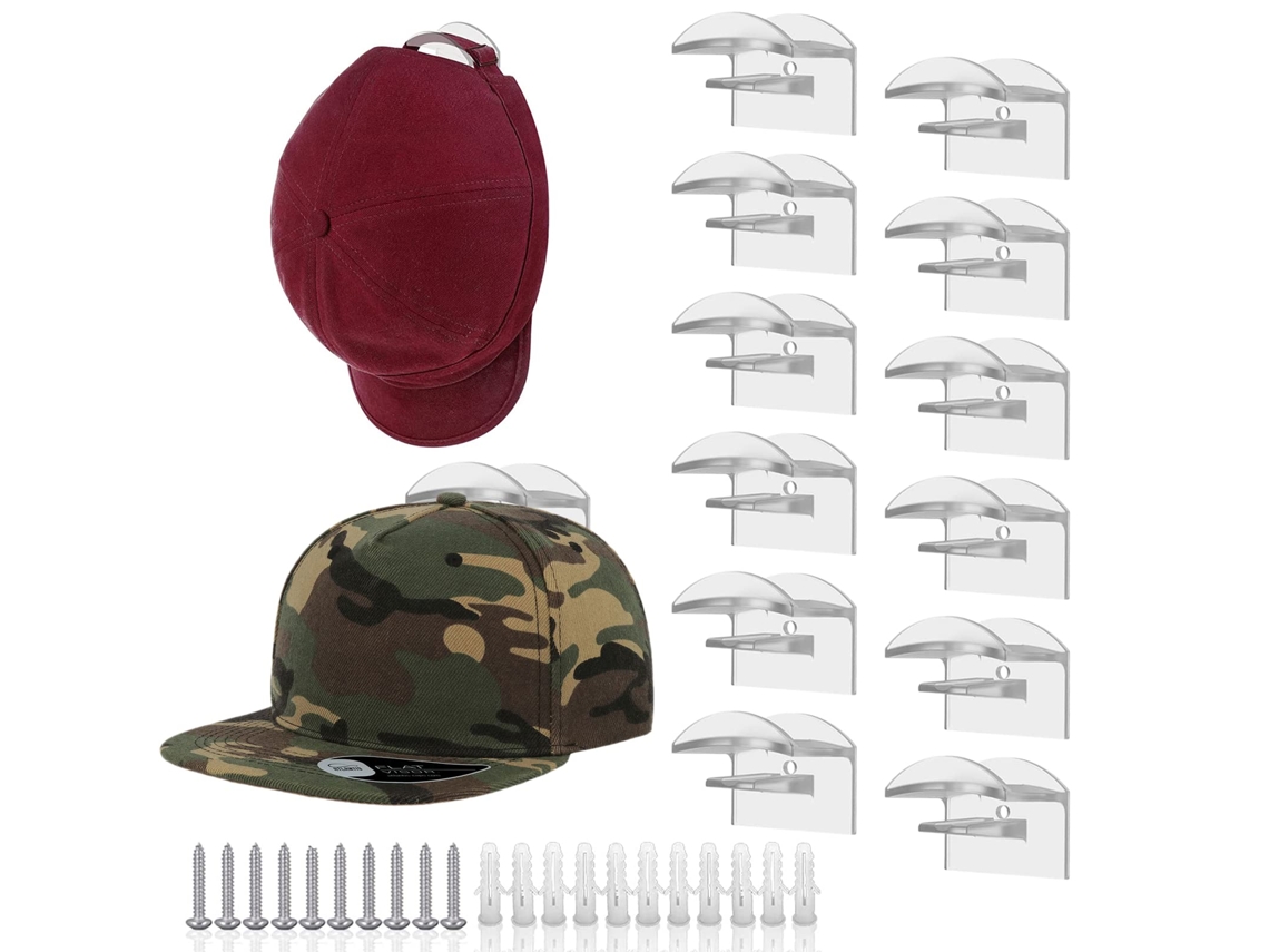 Suporte De Parede Para 12 Bonés Organizador De Bonés De Baseball Com Ganchos Adesivos Transparentes Ideal Para Quarto,casa E Armário Btforus