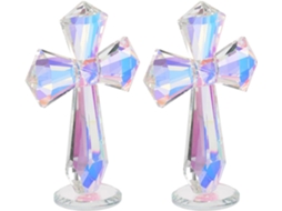 Conjunto 2 Cruzes Decorativas Cristal Transparente Ab Estatuetas Portáteis Oração Decoração Ornamentos GOKOCO