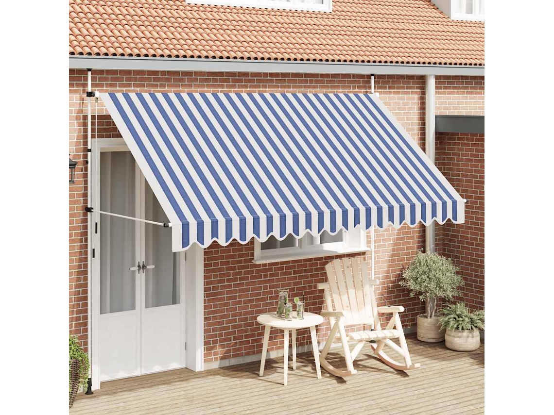 Vidaxl Toldo Retrátil Manual 350 Cm Riscas Azuis E Brancas