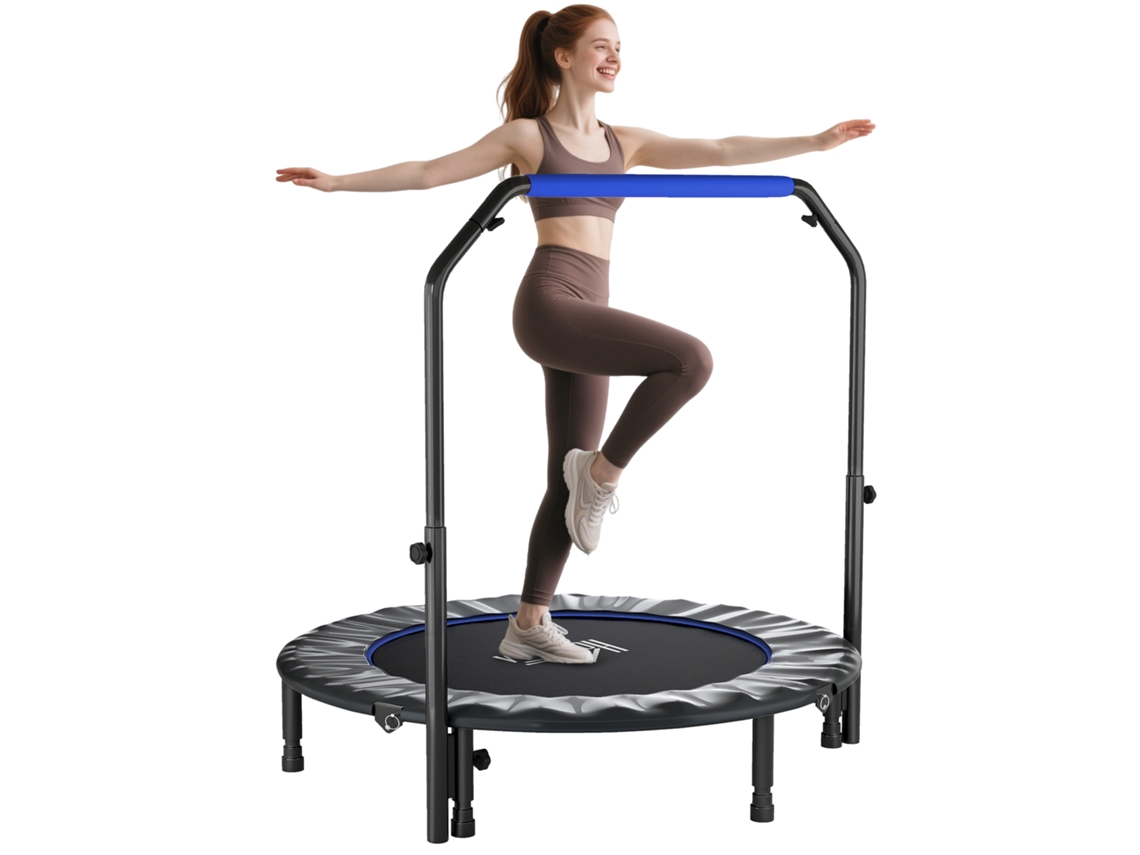 Trampolim de Fitness BTFORUS Ø122cm cama elástica dobrável com alça ajustável de 4 níveis, preto e azul