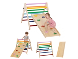 Triángulo De Escalada De Madera 3 En 1 Con Rampa Para Deslizarse O Escalar 147x64,5x63 Cm Multicolorido