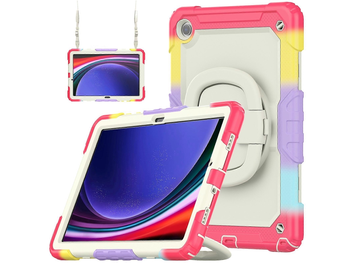 Capa protetora para Samsung Galaxy Tab A9 com suporte e alça de ombro, Hengrongshen vermelho e colorido (SM X210 X215 X216)
