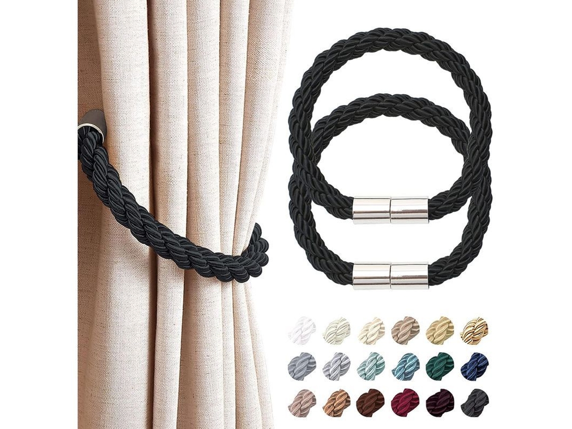 2026 ataduras de Cortinas Magnéticas de Tejido Artesanal, Gancho de Cortina Sin Perforar, 2 Piezas, Negro
