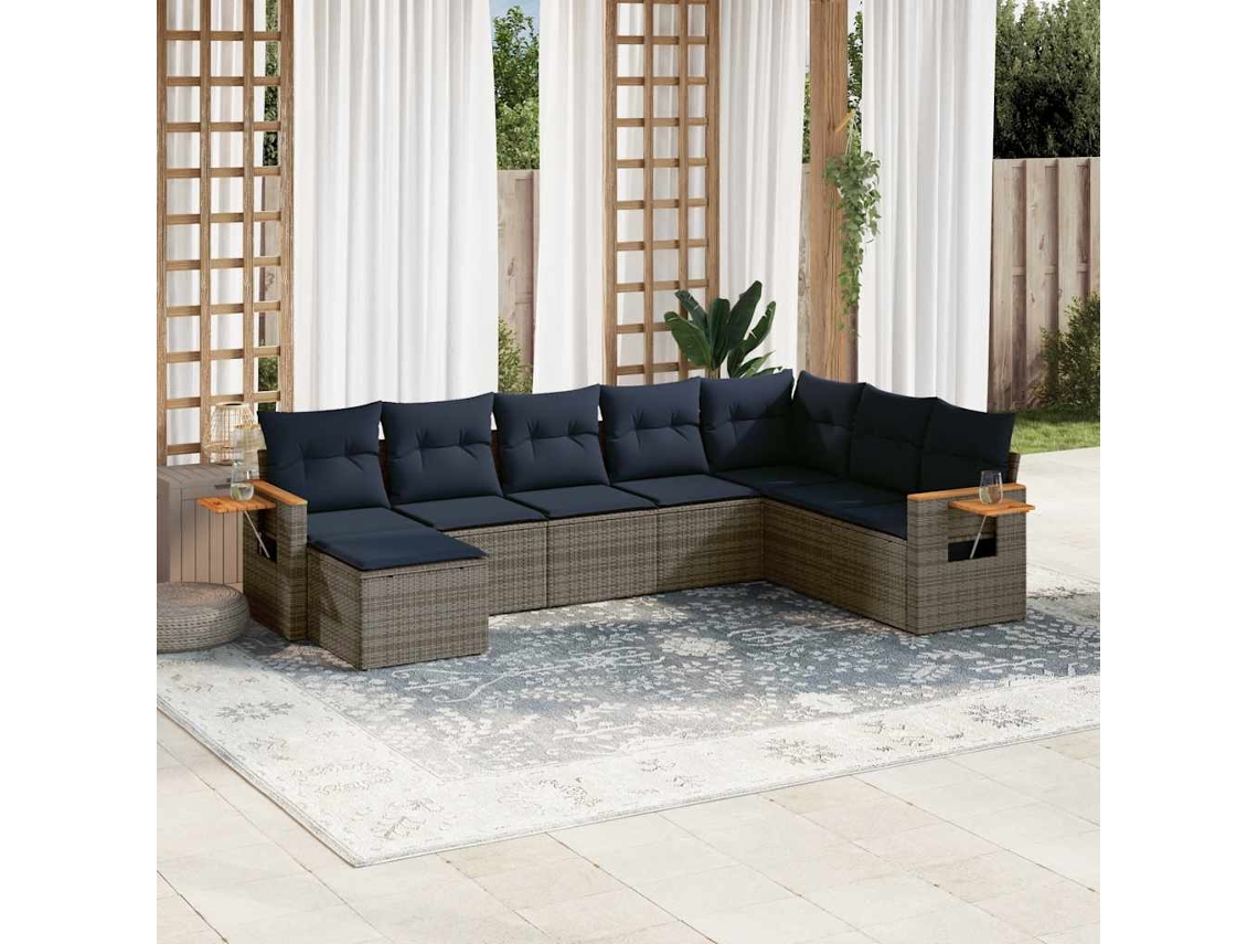 Vidaxl 8 Pcs Conjunto Sofás P/ Jardim C/ Almofadões Vime Pe Cinzento