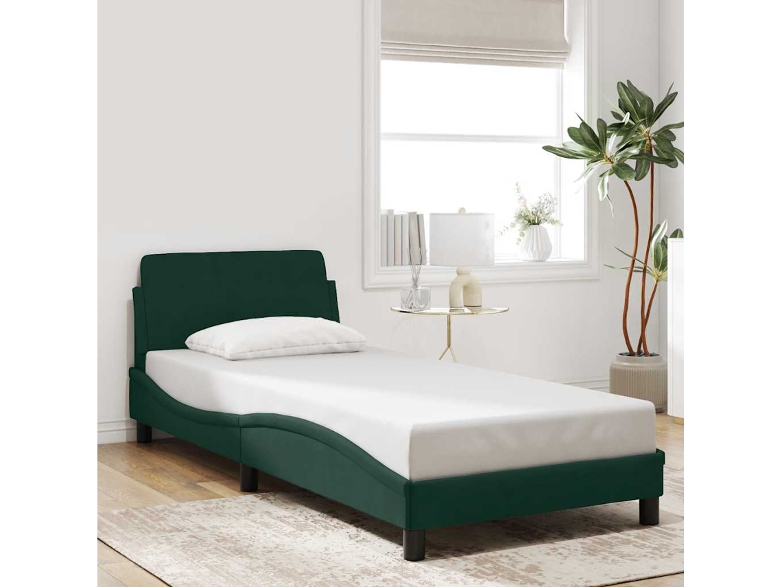 Vidaxl Estrutura De Cama Dover 90x200 Cm Veludo Verde-escuro