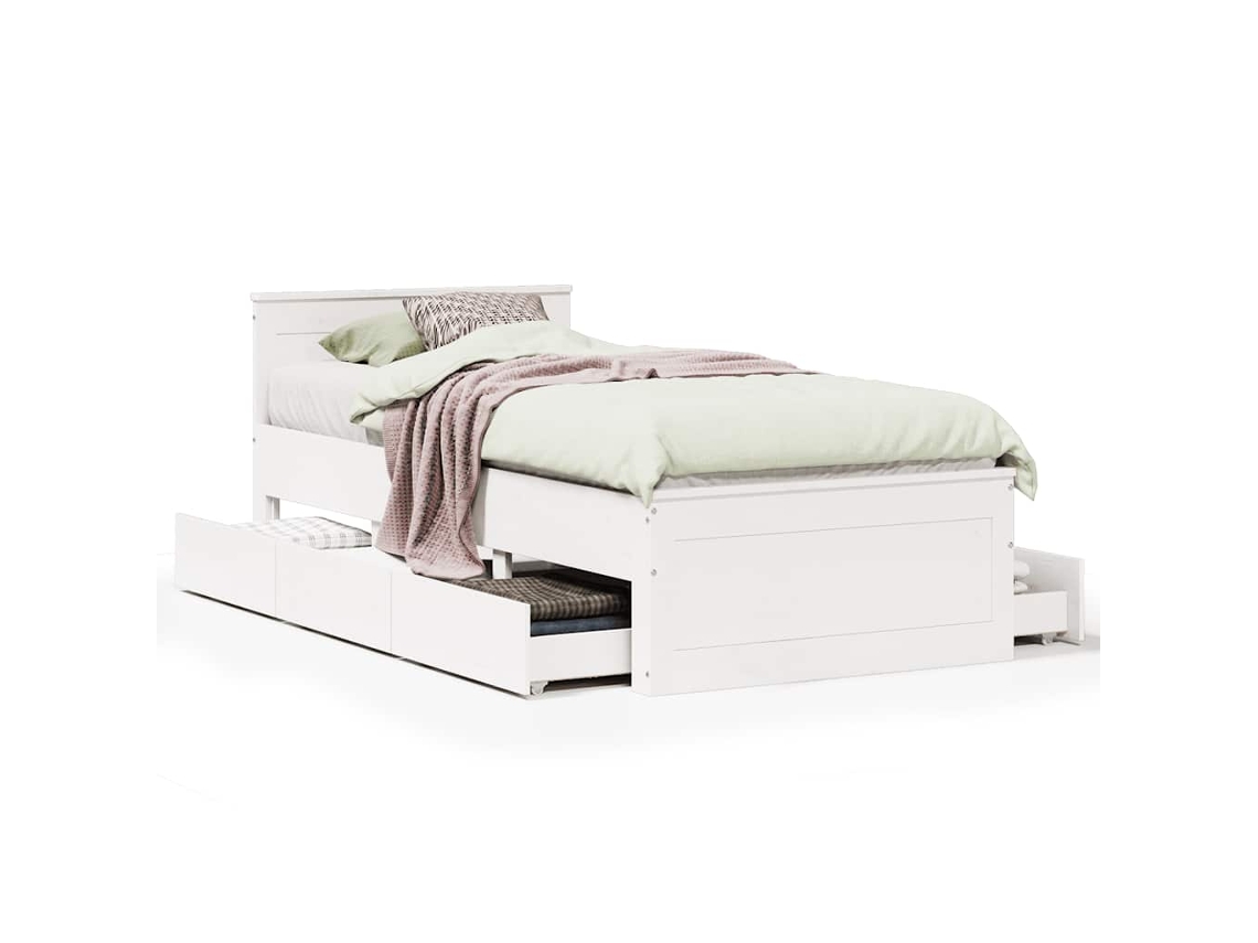Estrutura de Cama Sem Colchão MAISON EXCLUSIVE com Cabeceira em Pinho Maciço Branco