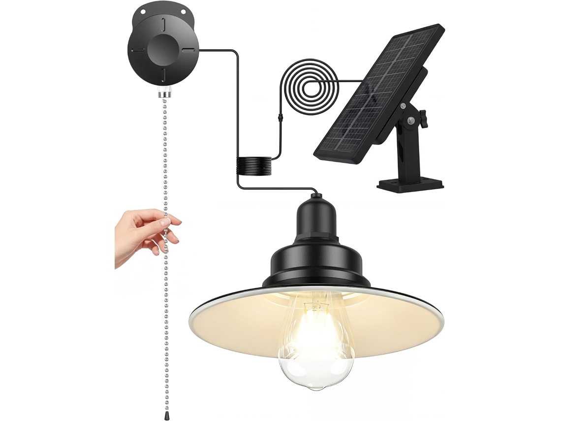 Luminária solar para uso interno/externo com interruptor de corrente.