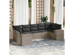 Vidaxl 7 Pcs Conj. Sofás Jardim Com Almofadões Vime Pe Cinzento-claro