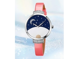 Lurelia Relógio Feminino, Detalhes Com Strass, Couro, Liga De Zinco, Azul, Dourado