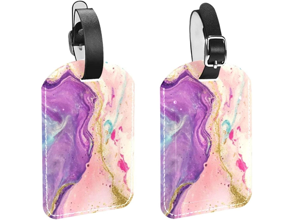 Conjunto De 2 Etiquetas Bagagem Em Imitação Couro Com Fundo Aquarelado Roxo