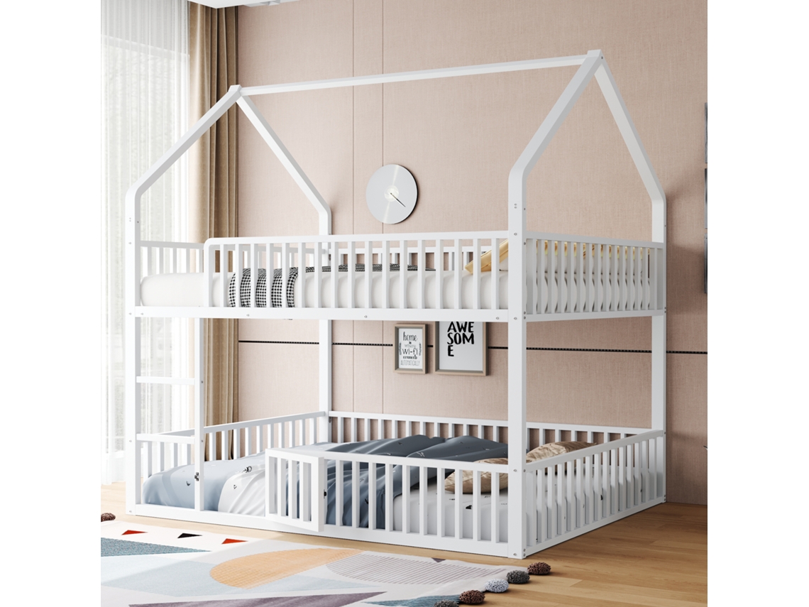 Cama Infantil 140x200 Branca Com Escada E Armário Design Loft
