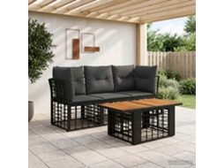 Vidaxl Conjunto De Sofá De Jardim 4 Unid. Preto E Cinza Escuro Vime Pe