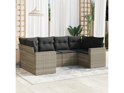 Vidaxl 6 Pcs Conj. Sofás Jardim Com Almofadões Vime Pe Cinzento-claro