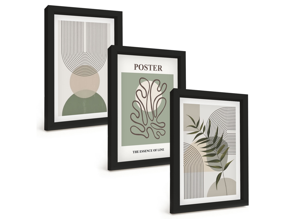 Quadros Decorativos Para Paredepadrões Botânicos Geométricos Moldura Preta Quadros Para O Escritório Espelharte (3 Peças 20x30 Cm)