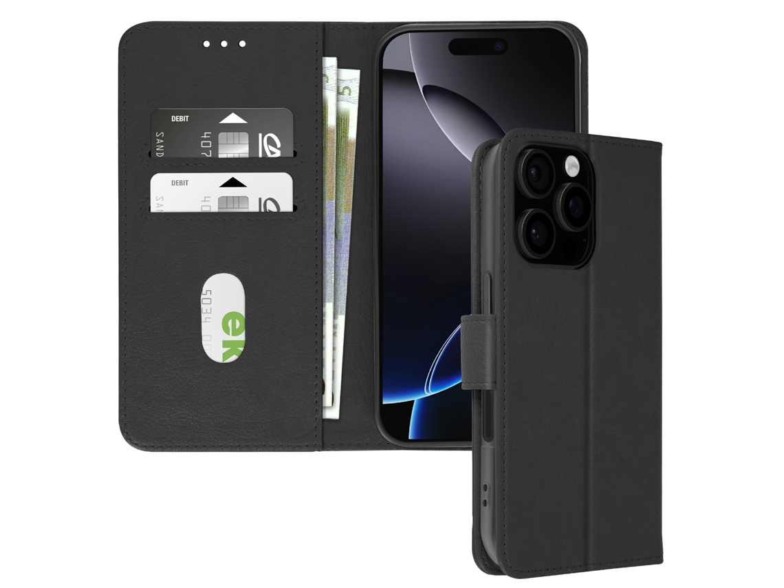 Capa Aba Multifunções Vídeo para iPhone 16 Pro AVIZAR Pele Preto