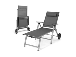 Espreguiçadeira de alumínio dobrável com rodas, encosto 7 níveis 137,5 x 75 x 23,5 cm cinza NORTHIX