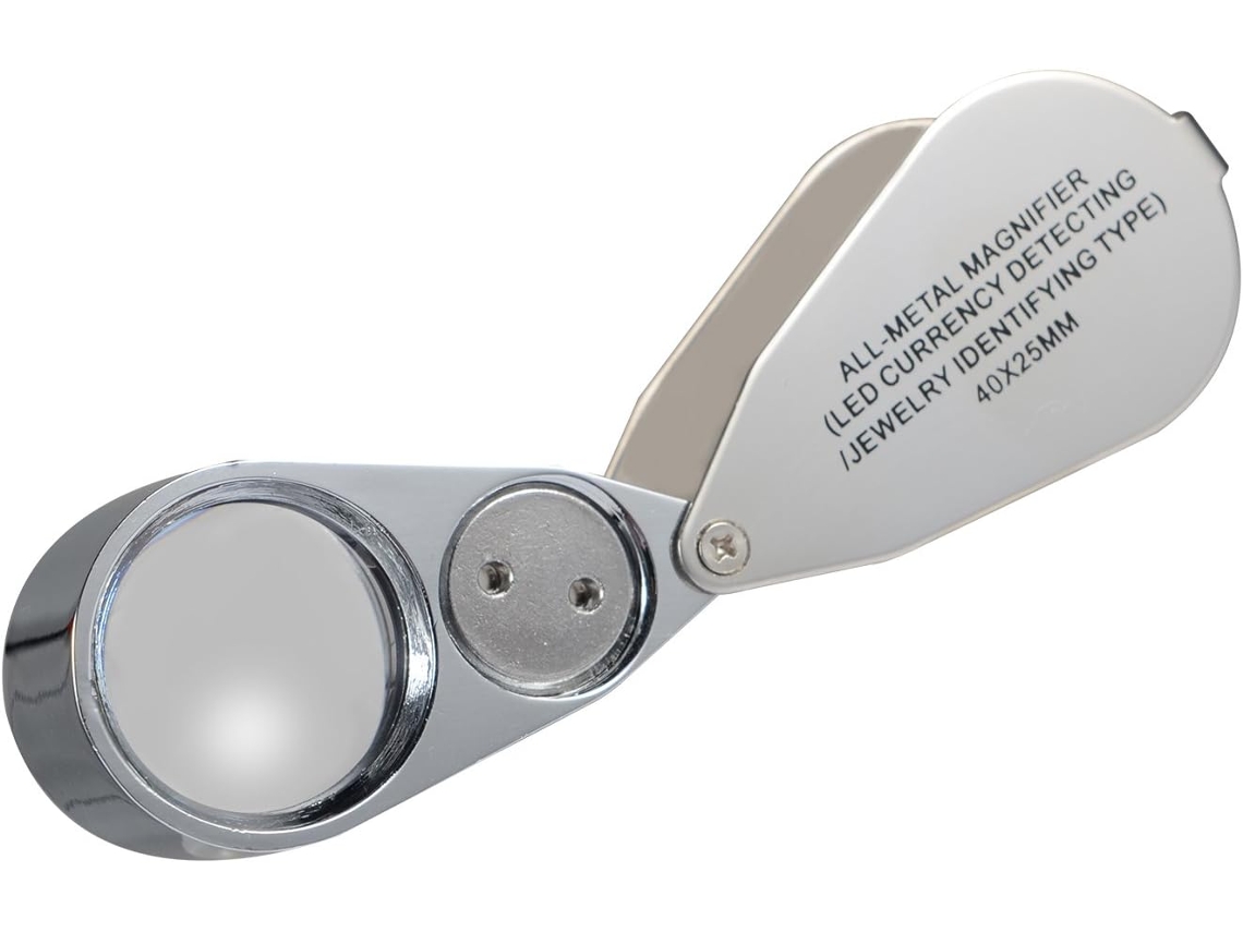 Lupa de Joalheiro 40x Dobrável em Metal com Luz Led Uv BRILVIBERA