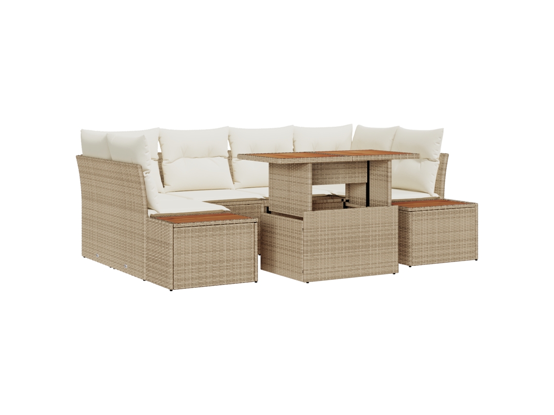 Conjunto 9 Conjunto De Jantar Para Jardim Vidaxl Bege Vime Pe (100 X 55 X 73 Cm)