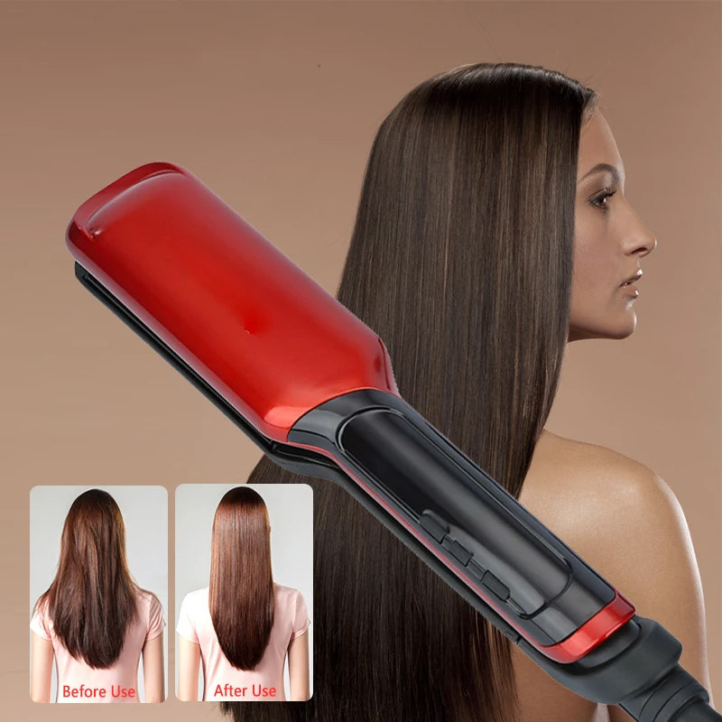 (vermelho) Prancha De Cabelo Profissional Com Visor Led E Placa Plana De Cerâmica Com Presilhas