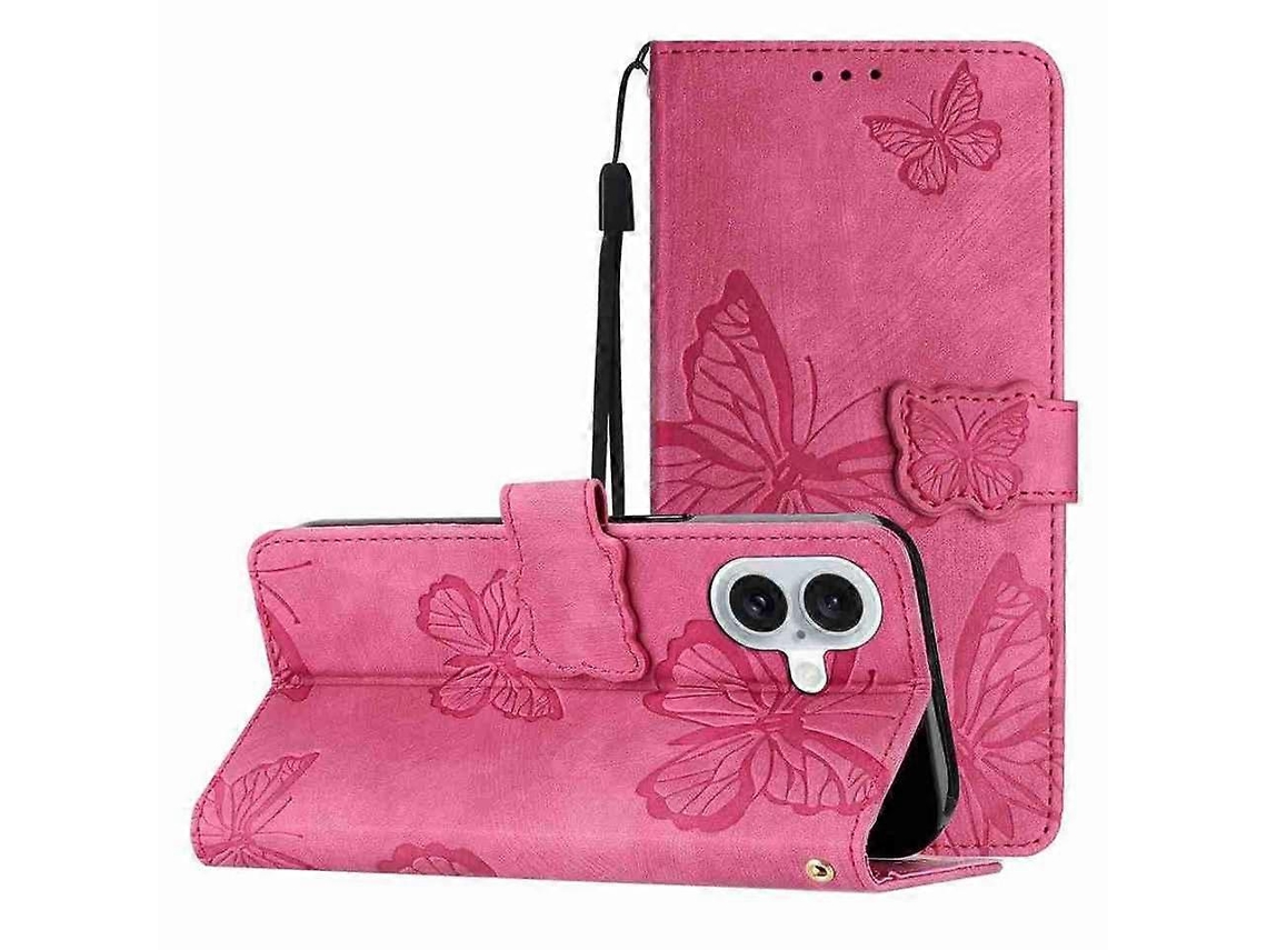 Capa De Celular De Couro Com Borboleta Em Relevo E Toque De Pele