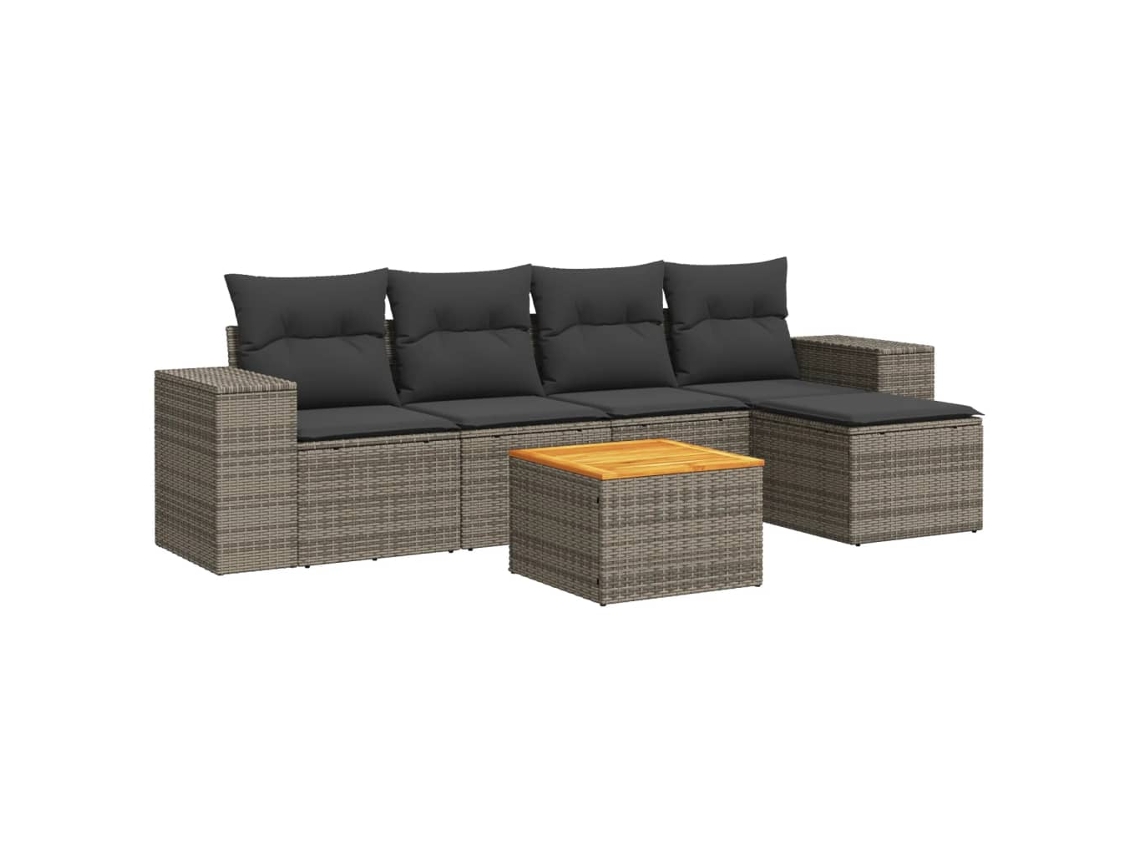Conjunto de 6 Sofás de Jardim com Almofadões Vime Cinzento MAISON EXCLUSIVE (80x200 cm)