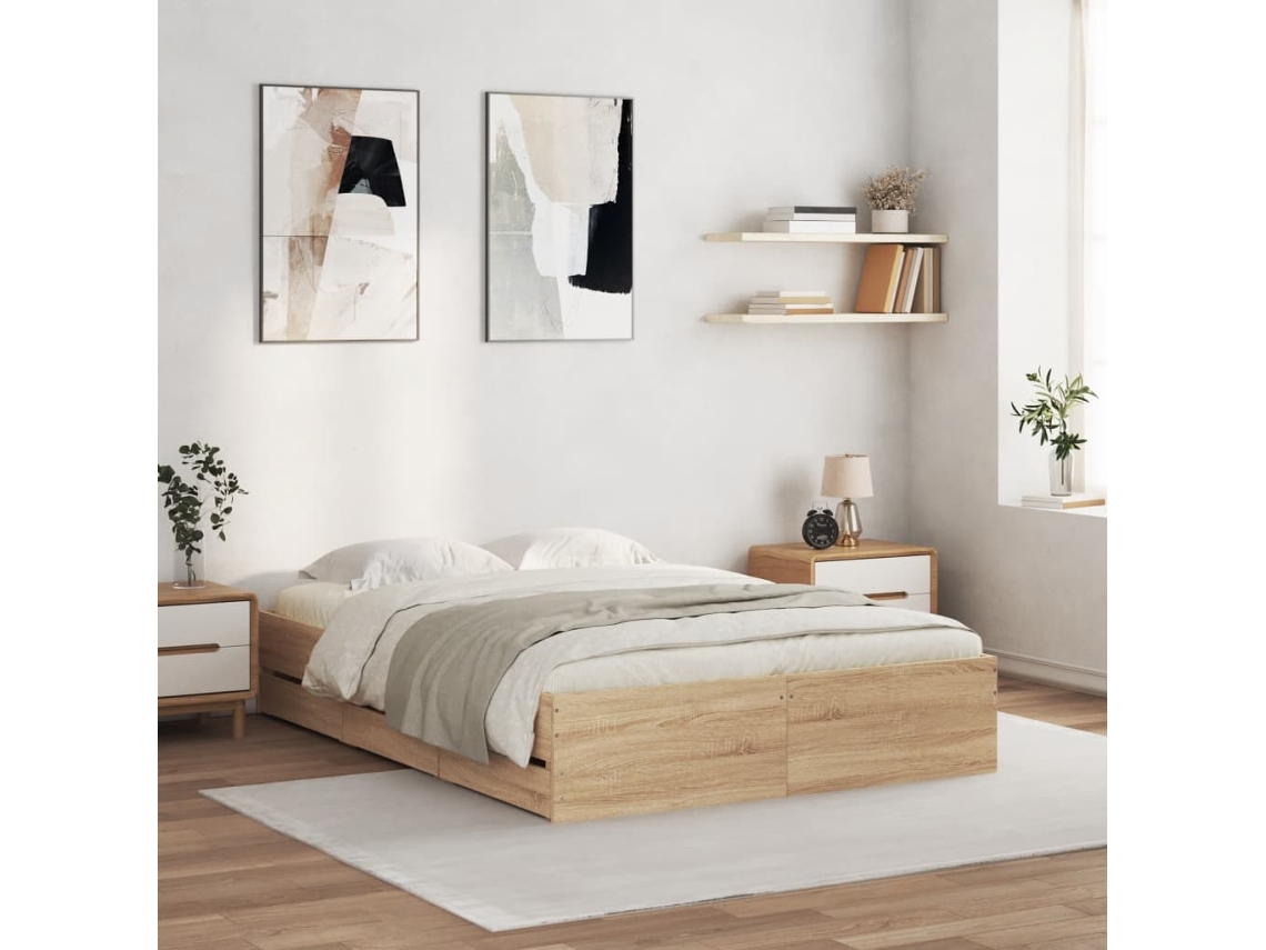 Vidaxl Estrutura De Cama C/ Gavetas Derivados Madeira Carvalho Sonoma