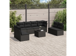 Vidaxl 9 Pcs Conjunto de Sofás P/ Jardim C/ Almofadões Vime Pe Preto
