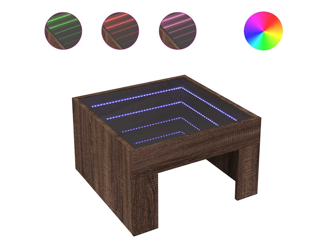 Mesa de centro com luzes LED Infinity MAISON EXCLUSIVE Carvalho Castanho (50x50x30 cm)