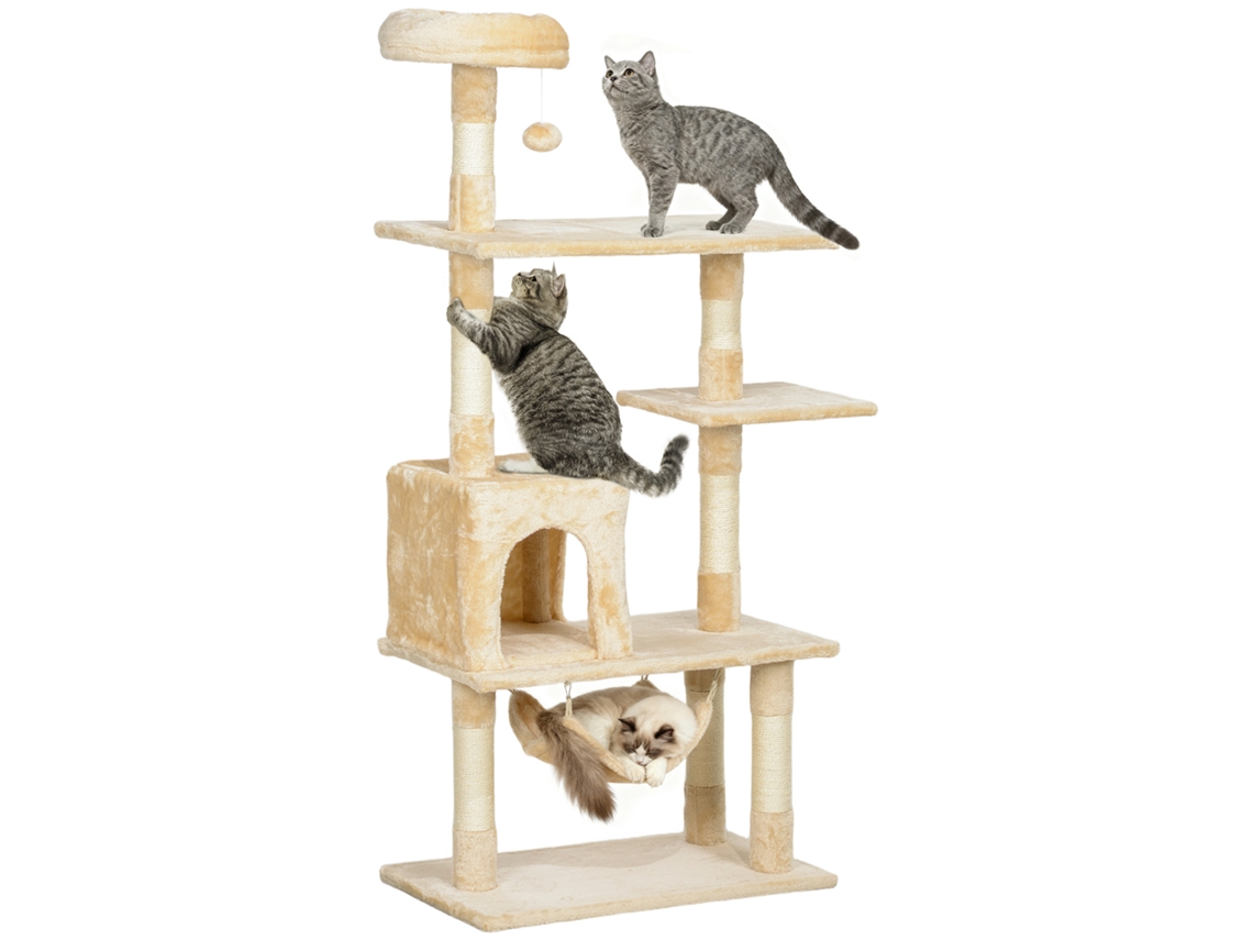 Árvore Grande Bege De Arranhão Gatos 70x40x152 Cm Torre Com Múltiplas Plataformas Caverna Hamade Varas