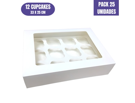 Caixa Para 12 Cupcakes Branca Com Janela (25 Uds)