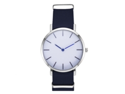Relógio masculino de quartzo com pulseira de nylon azul royal, casual e elegante.