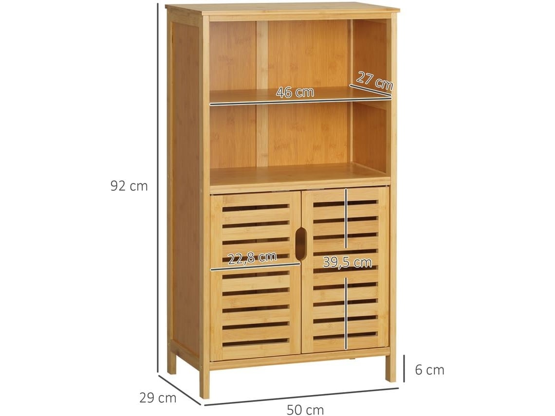 Armário Casa de Banho Bambu Cor Cor de Madeira Natural 50x29x92 cm Kleankin