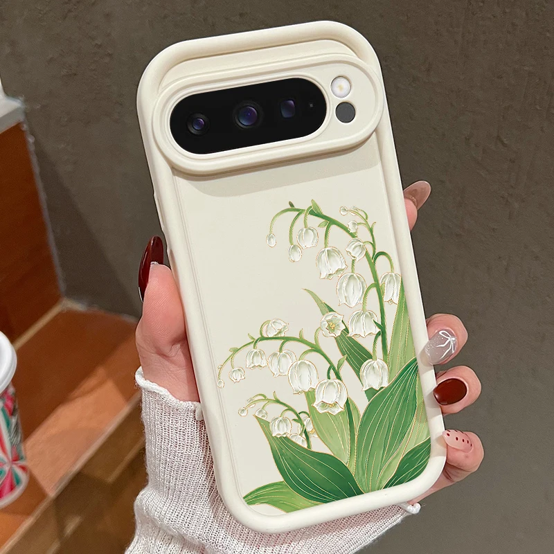 Capa Para Celular Google Pixel 9 Pro (branca) Com Estampa Floral, Capa Traseira De Silicone Macio À Prova De Choque.