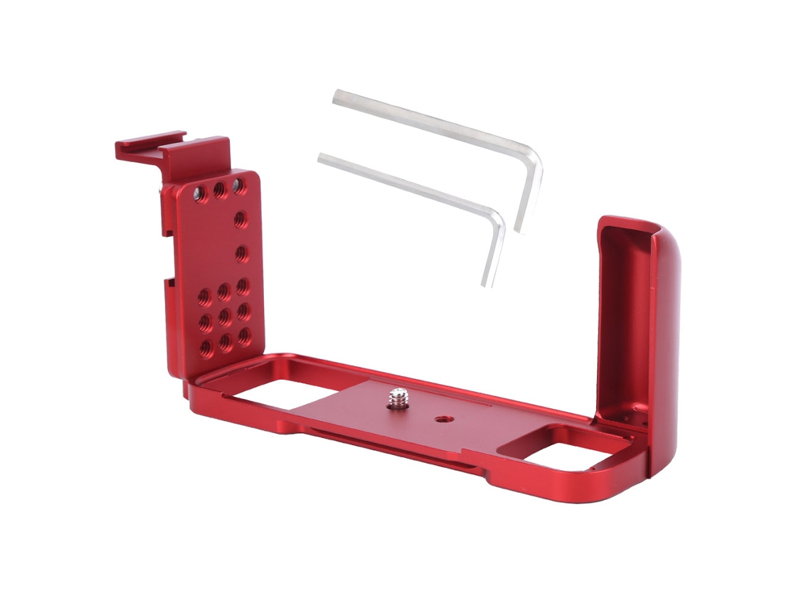 Montagem rápida L para disparo horizontal e vertical plano com sapata removível para câmera Fuji GFX 50R vermelha com sapata Slowmoose