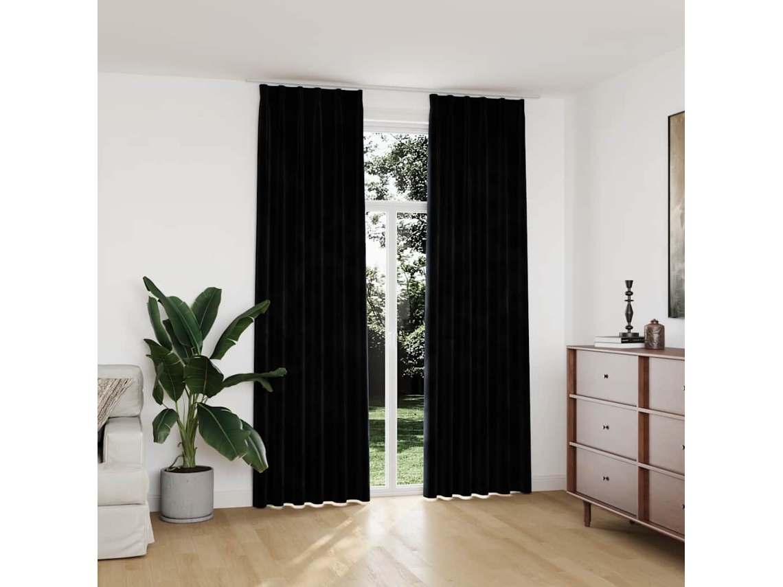 Vidaxl Cortinas Blackout Com Ganchos 2 Pcs 140x245 Cm Veludo Preto